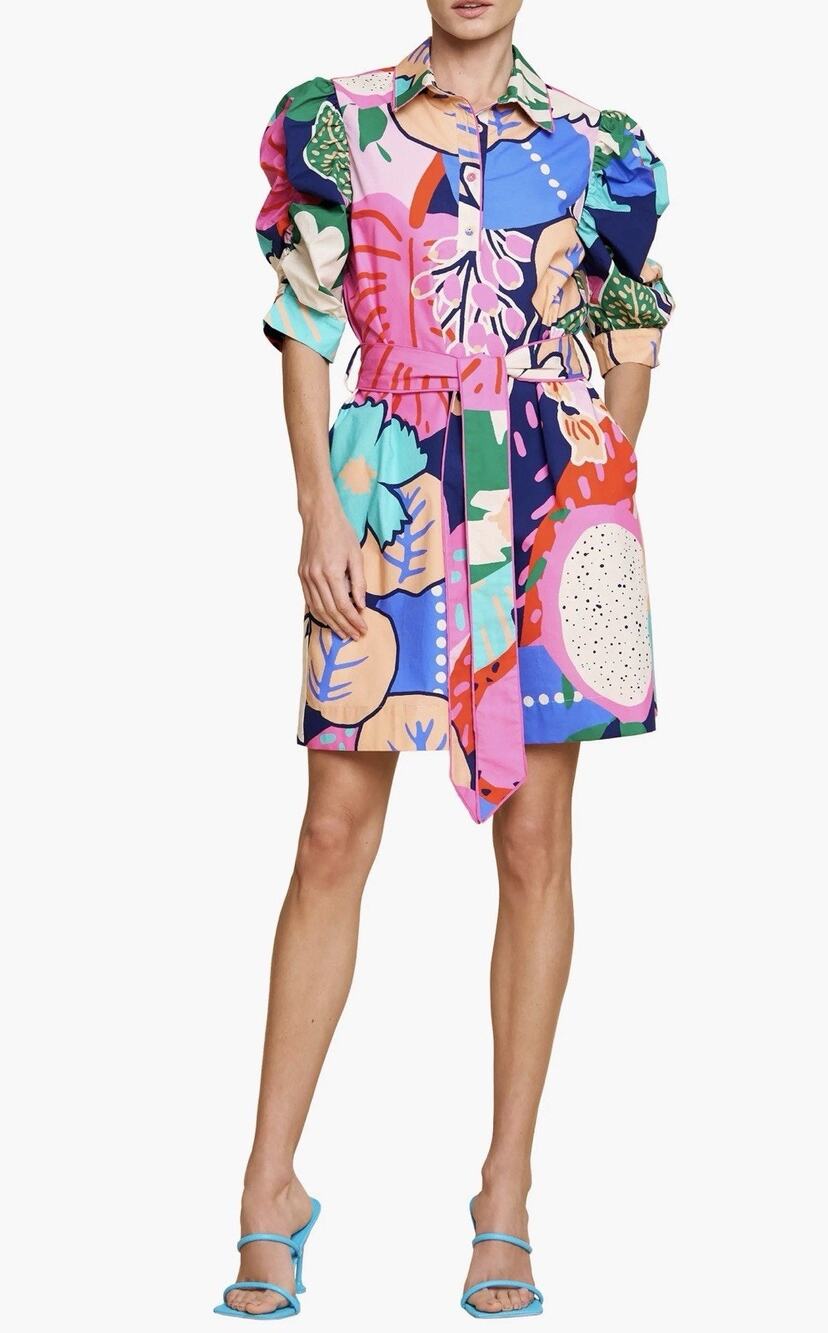 NWT CIEBON Scarlette Tie Belt Button Front Mini Dress Sz Small